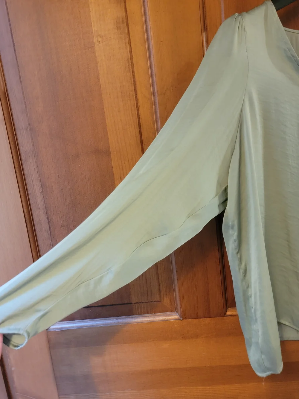 NWT Carmen Womens XL Sage Green Silky V-Neck Long Sleeve Blouse Top - Picture 4 of 16
